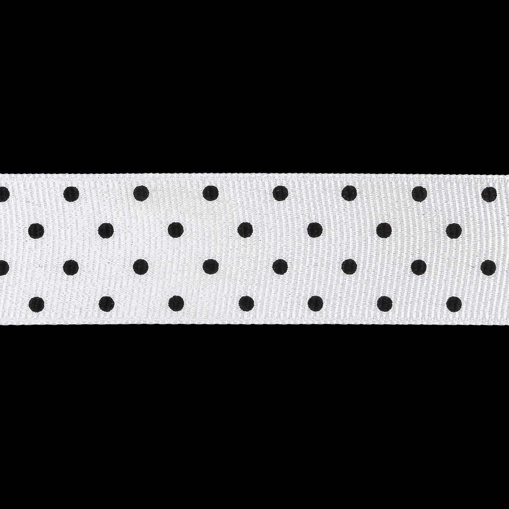 Bright White and Moonless Night Polka Dots Grosgrain Ribbon - 1"