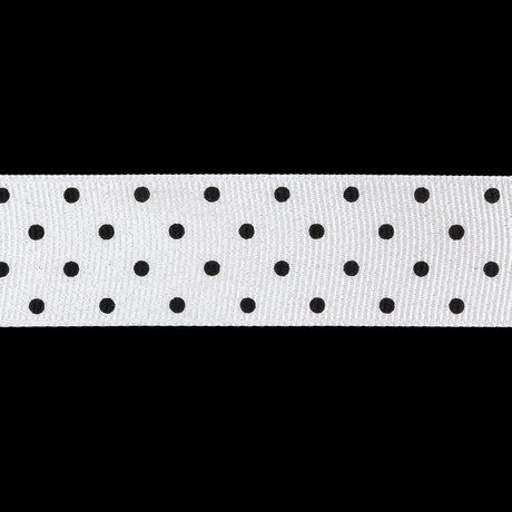 Bright White and Moonless Night Polka Dots Grosgrain Ribbon - 1"