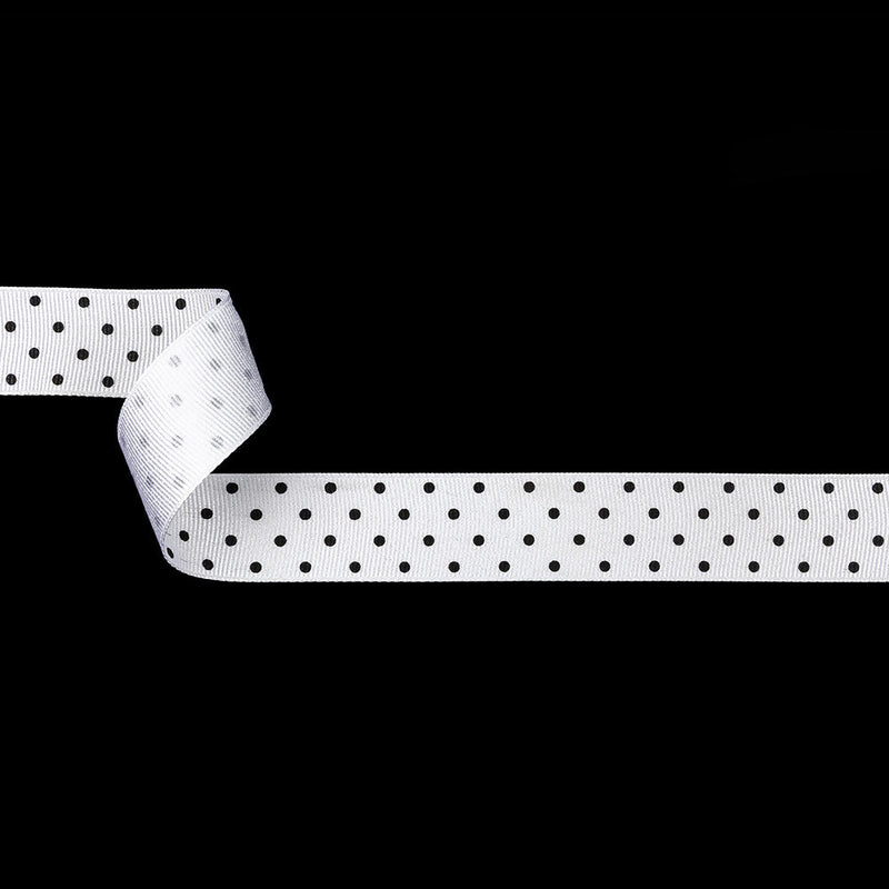 Bright White and Moonless Night Polka Dots Grosgrain Ribbon - 1"