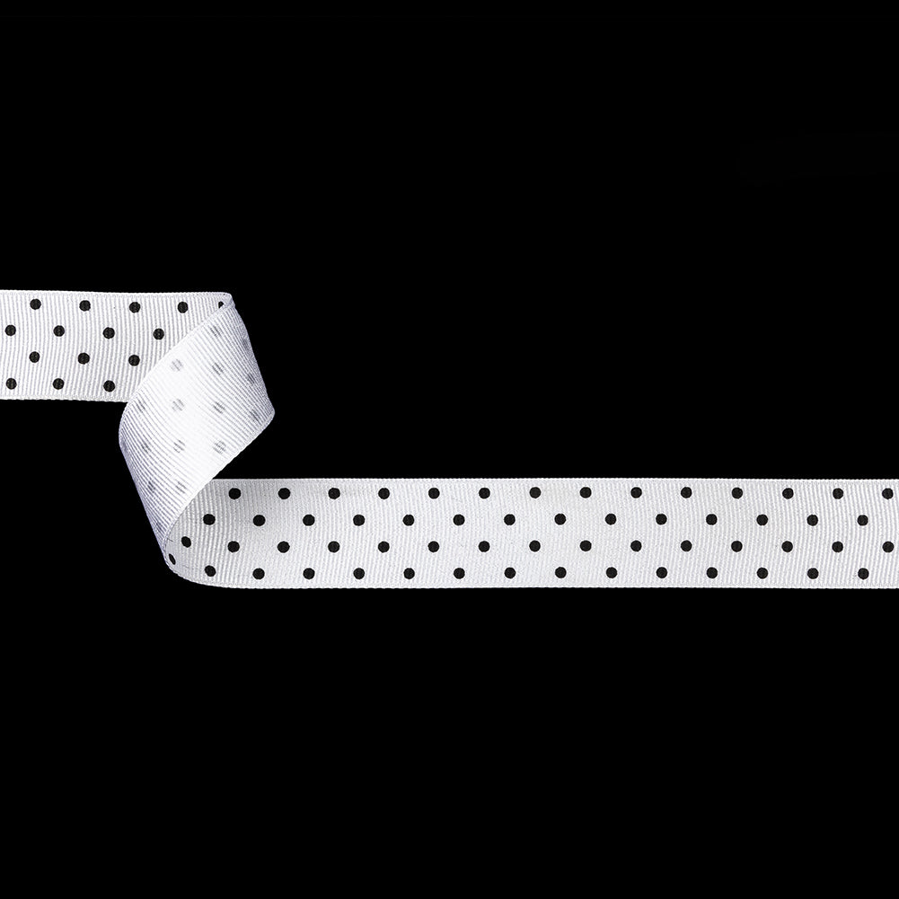 Bright White and Moonless Night Polka Dots Grosgrain Ribbon - 1"