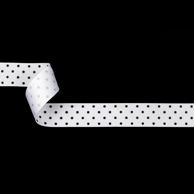 Bright White and Moonless Night Polka Dots Grosgrain Ribbon - 1"