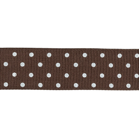 Chestnut and White Polka Dots Grosgrain Ribbon - 1"