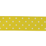 Blazing Yellow and White Polka Dots Grosgrain Ribbon - 1"