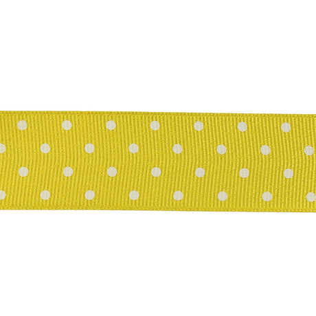 Blazing Yellow and White Polka Dots Grosgrain Ribbon - 1"