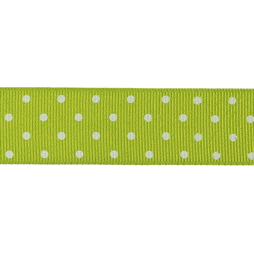 Lime Green and White Polka Dots Grosgrain Ribbon - 1"
