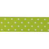 Lime Green and White Polka Dots Grosgrain Ribbon - 1"