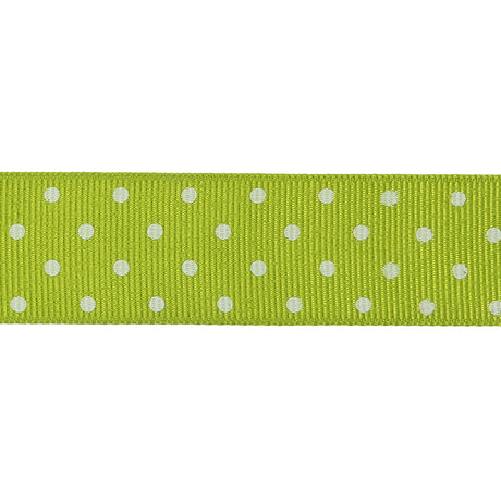 Lime Green and White Polka Dots Grosgrain Ribbon - 1"