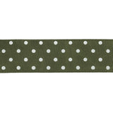Pesto and White Polka Dots Grosgrain Ribbon - 1"