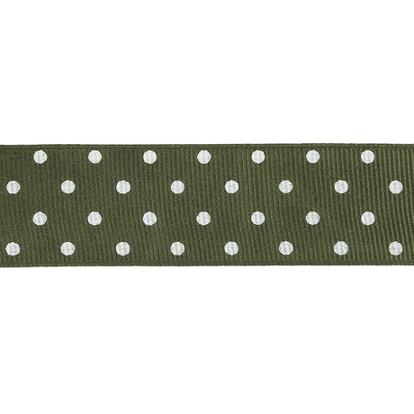 Pesto and White Polka Dots Grosgrain Ribbon - 1"