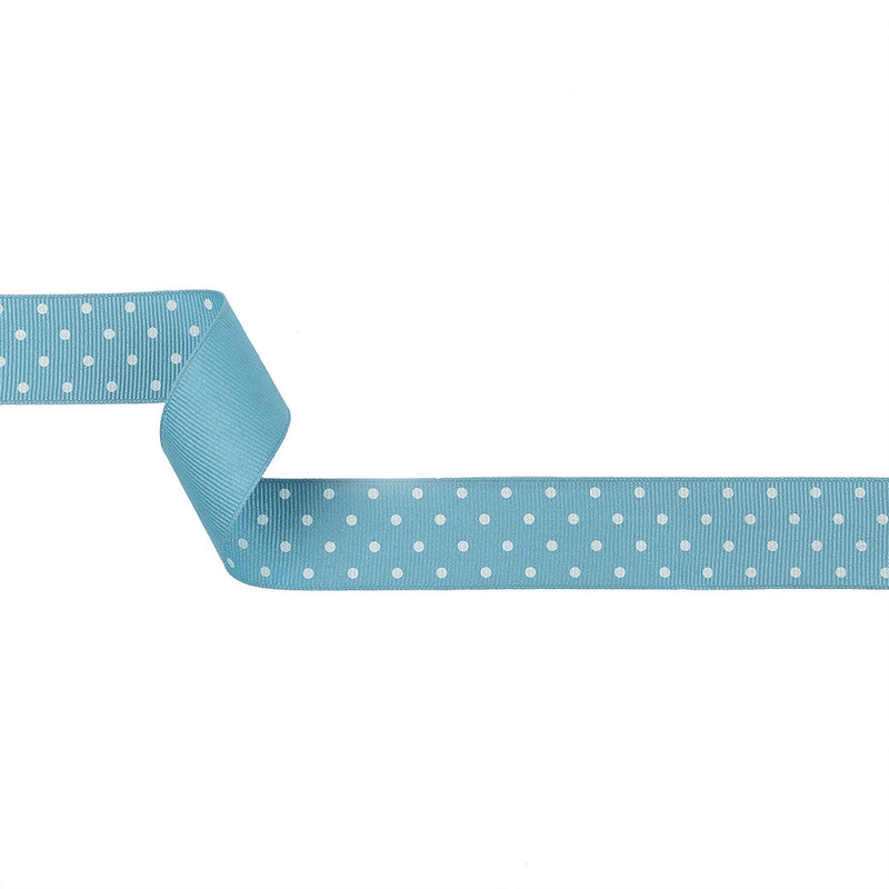 Dusk Blue and White Polka Dots Grosgrain Ribbon - 1"