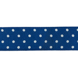 Deep Ultramarine and White Polka Dots Grosgrain Ribbon - 1"