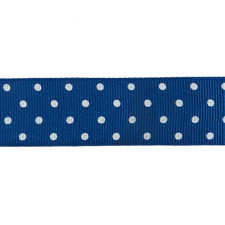 Deep Ultramarine and White Polka Dots Grosgrain Ribbon - 1"