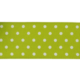 Lime Green and White Polka Dots Grosgrain Ribbon - 1.625"