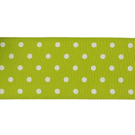 Lime Green and White Polka Dots Grosgrain Ribbon - 1.625"