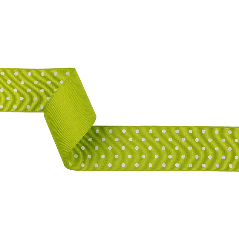 Lime Green and White Polka Dots Grosgrain Ribbon - 1.625"