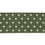 Pesto and White Polka Dots Grosgrain Ribbon - 1.625"