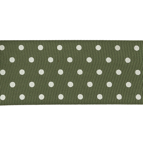 Pesto and White Polka Dots Grosgrain Ribbon - 1.625"