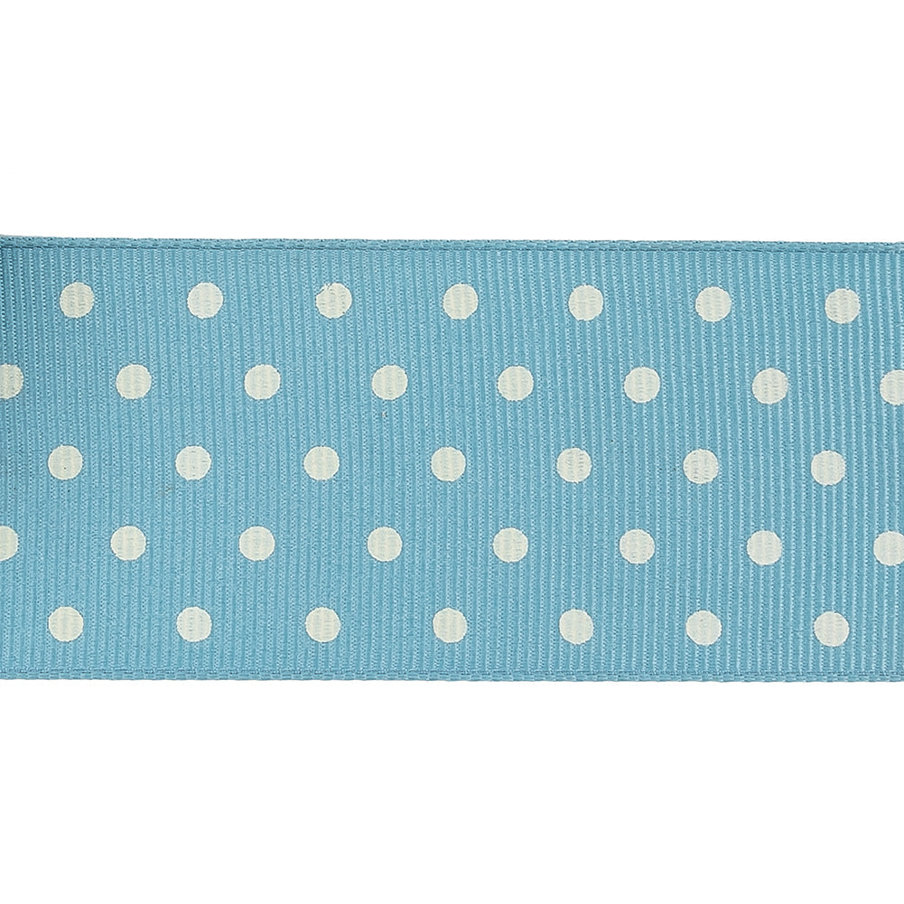 Dusk Blue and White Polka Dots Grosgrain Ribbon - 1.625"