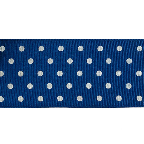 Deep Ultramarine and White Polka Dots Grosgrain Ribbon - 1.625"