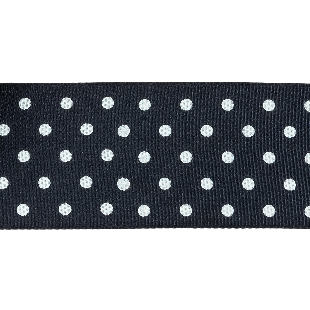 Total Eclipse and White Polka Dots Grosgrain Ribbon - 1.625"