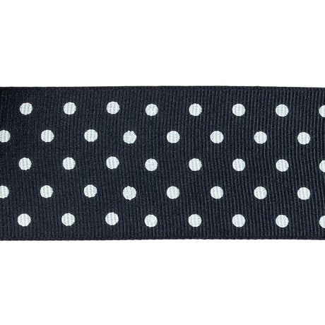 Total Eclipse and White Polka Dots Grosgrain Ribbon - 1.625"