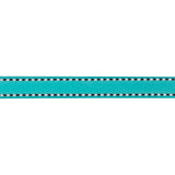 Turquoise Woven Ribbon with Navy and White Stitched Border - 0.375"