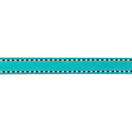 Turquoise Woven Ribbon with Navy and White Stitched Border - 0.375"
