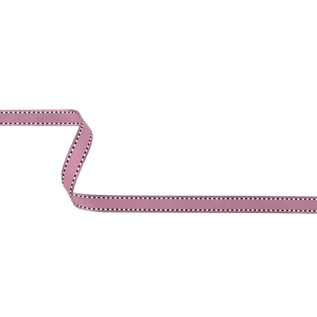 Purple Woven Ribbon with Navy and White Stitched Border - 0.375"