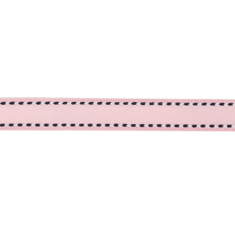 Baby Pink Woven Ribbon with Navy and White Stitched Border - 0.375"