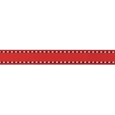 Red Woven Ribbon with Navy and White Stitched Border - 0.375"