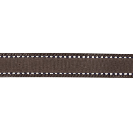 Fudge Woven Ribbon with Navy and White Stitched Border - 0.625"