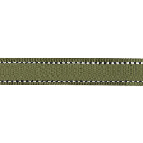 Sage Green Woven Ribbon with Navy and White Stitched Border - 0.625"
