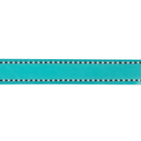 Turquoise Woven Ribbon with Navy and White Stitched Border - 0.625"