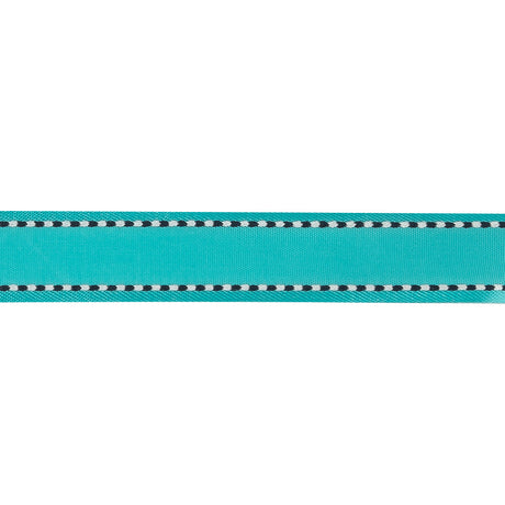 Turquoise Woven Ribbon with Navy and White Stitched Border - 0.625"