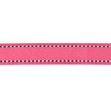 Hot Pink Woven Ribbon with Navy and White Stitched Border - 0.625"
