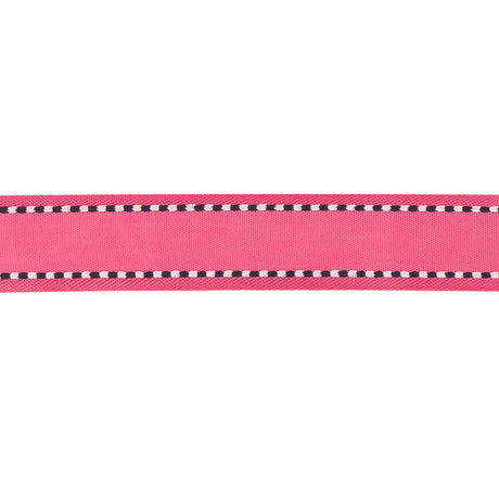 Hot Pink Woven Ribbon with Navy and White Stitched Border - 0.625"