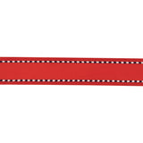 Red Woven Ribbon with Navy and White Stitched Border - 0.625"