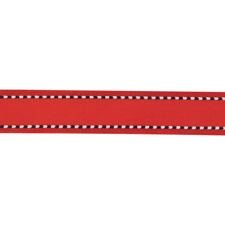 Red Woven Ribbon with Navy and White Stitched Border - 0.625"
