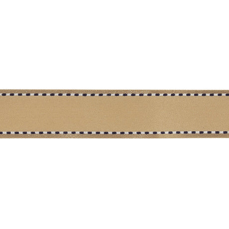 Marzipan Woven Ribbon with Navy Blazer and White Stitched Border - 0.75"