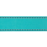 Turquoise Woven Ribbon with Navy Blazer and White Stitched Border - 1"