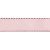 Pink Marshmallow Woven Ribbon with Brown and White Stitched Border - 1"