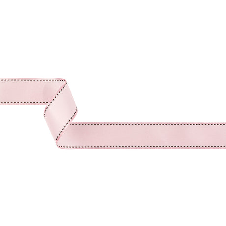 Pink Marshmallow Woven Ribbon with Brown and White Stitched Border - 1"