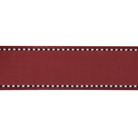 Spiced Apple Woven Ribbon with Navy Blazer and White Stitched Border - 1"