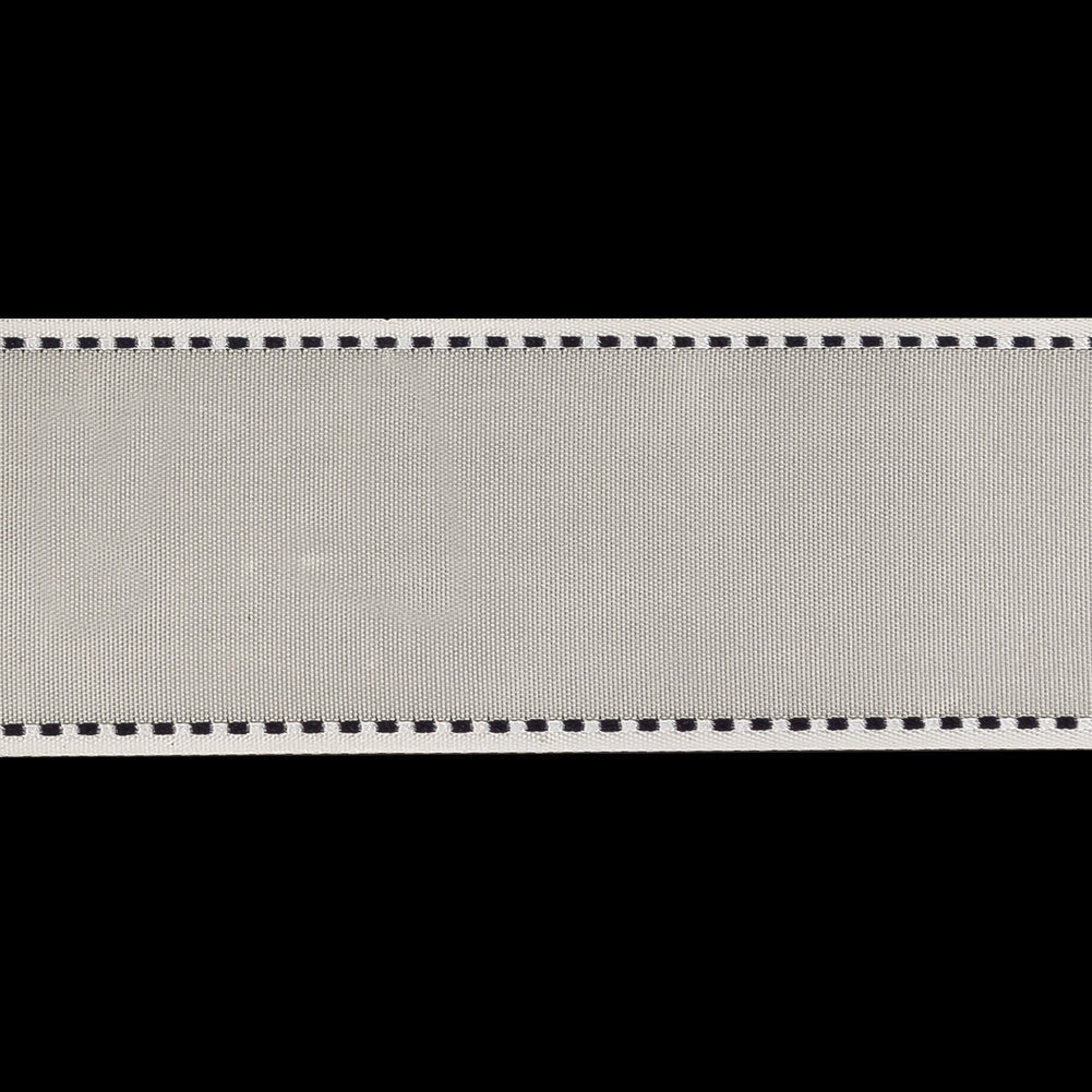 White Woven Ribbon with Black and White Stitched Border - 1.375"