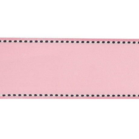 Pink Marshmallow Woven Ribbon with Navy Blazer and White Stitched Border - 1.5"
