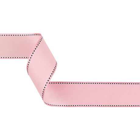 Pink Marshmallow Woven Ribbon with Navy Blazer and White Stitched Border - 1.5"