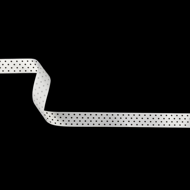 White and Black Polka Dots Satin Ribbon - 0.625"