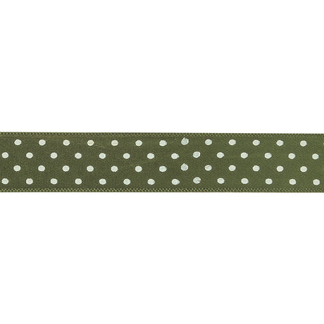 Olive and White Polka Dots Satin Ribbon - 0.625"