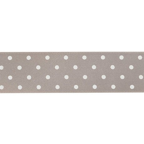 Gray and White Polka Dots Satin Ribbon - 1"