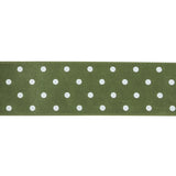 Olive and White Polka Dots Satin Ribbon - 1"